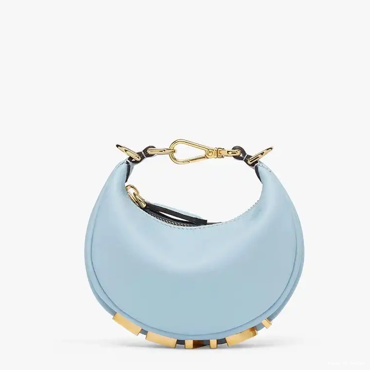Vintage HOT Blue Calf In Nano Leather Hobo Bag Fendi Fendigraphy Sky 0501